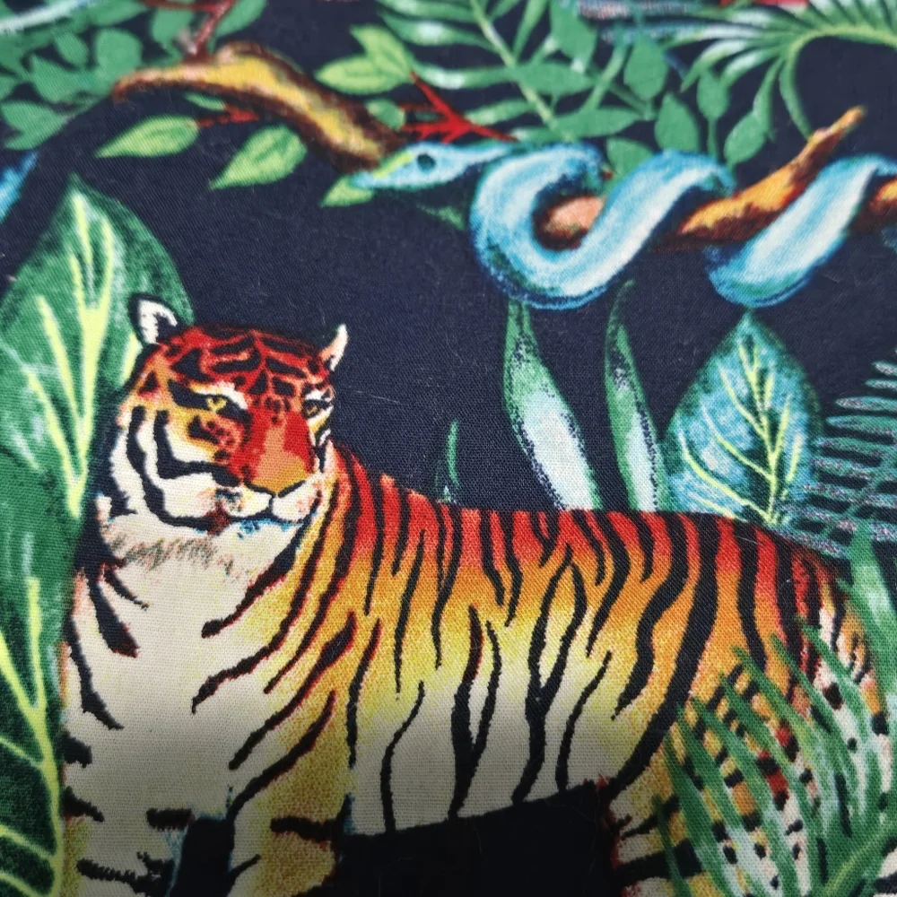 TCP toddler Hawaiian jungle animals button down shirt, tiger parrot crocodile 3T
